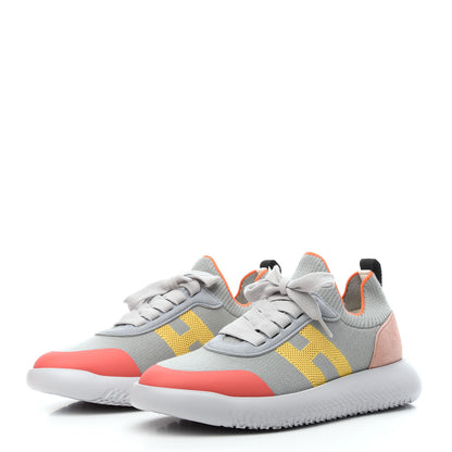 Hermes Knit Suede Goatskin Womens Crew Sneakers 36.5 Multicolor Gris Orange 3 of 8