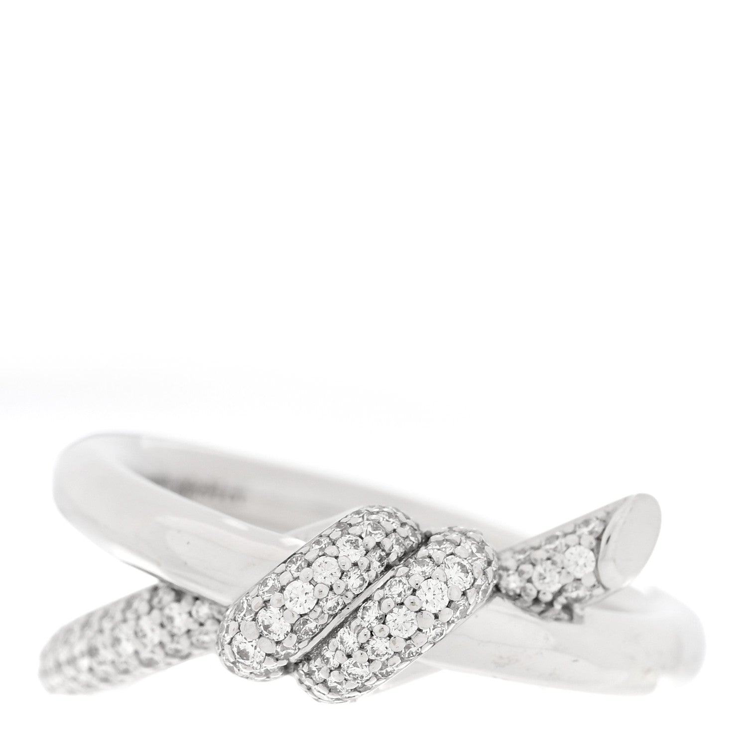 Tiffany 18K White Gold Diamond Double Row Knot Ring 50 5.25 1 of 4