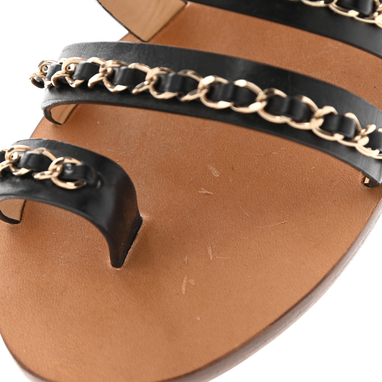 Calfskin Fantasy Chain Flat Sandals 39 Black