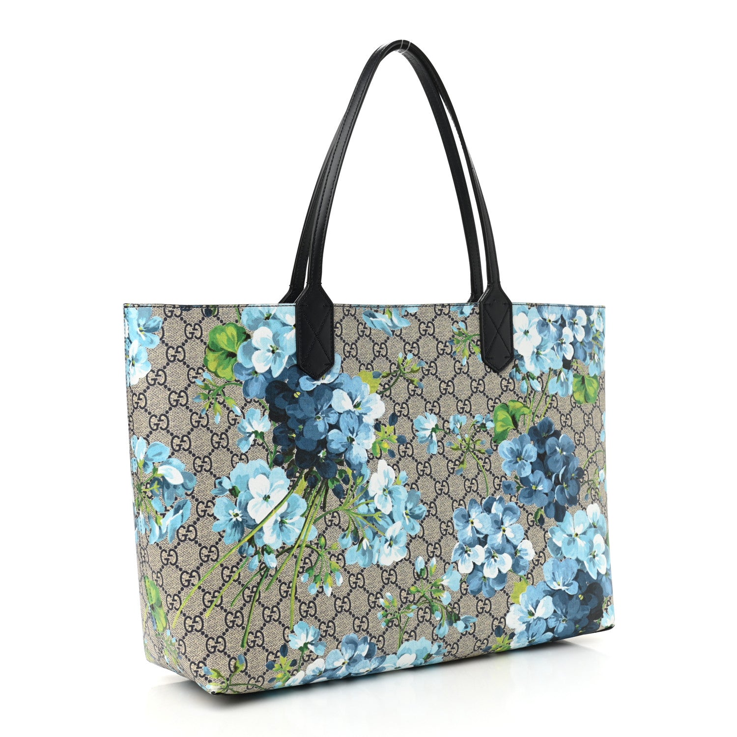 Gucci GG Supreme Monogram Blooms Medium Reversible Tote Beige Blue Navy 3 of 19