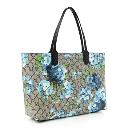 Gucci GG Supreme Monogram Blooms Medium Reversible Tote Beige Blue Navy 3 of 19