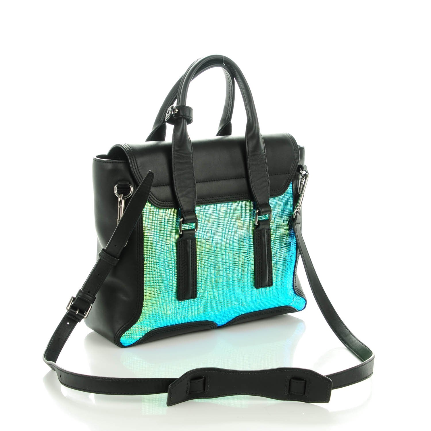 3.1 Phillip Lim 3.1 Textured Holographic Stamped Calfskin Medium Pashli Satchel Black 3 of 7