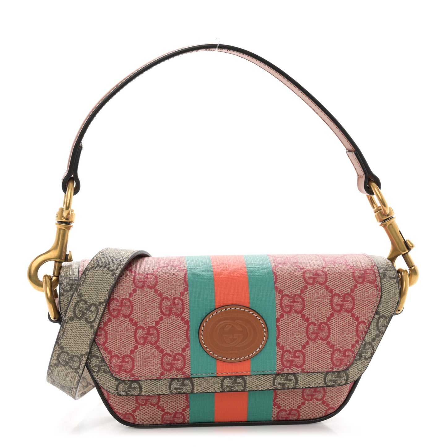 X DANS LE VERT GG Supreme Monogram Cuoio Web Mini Retro Interlocking G Top Handle Beige Rosso Ebony Harness Brown