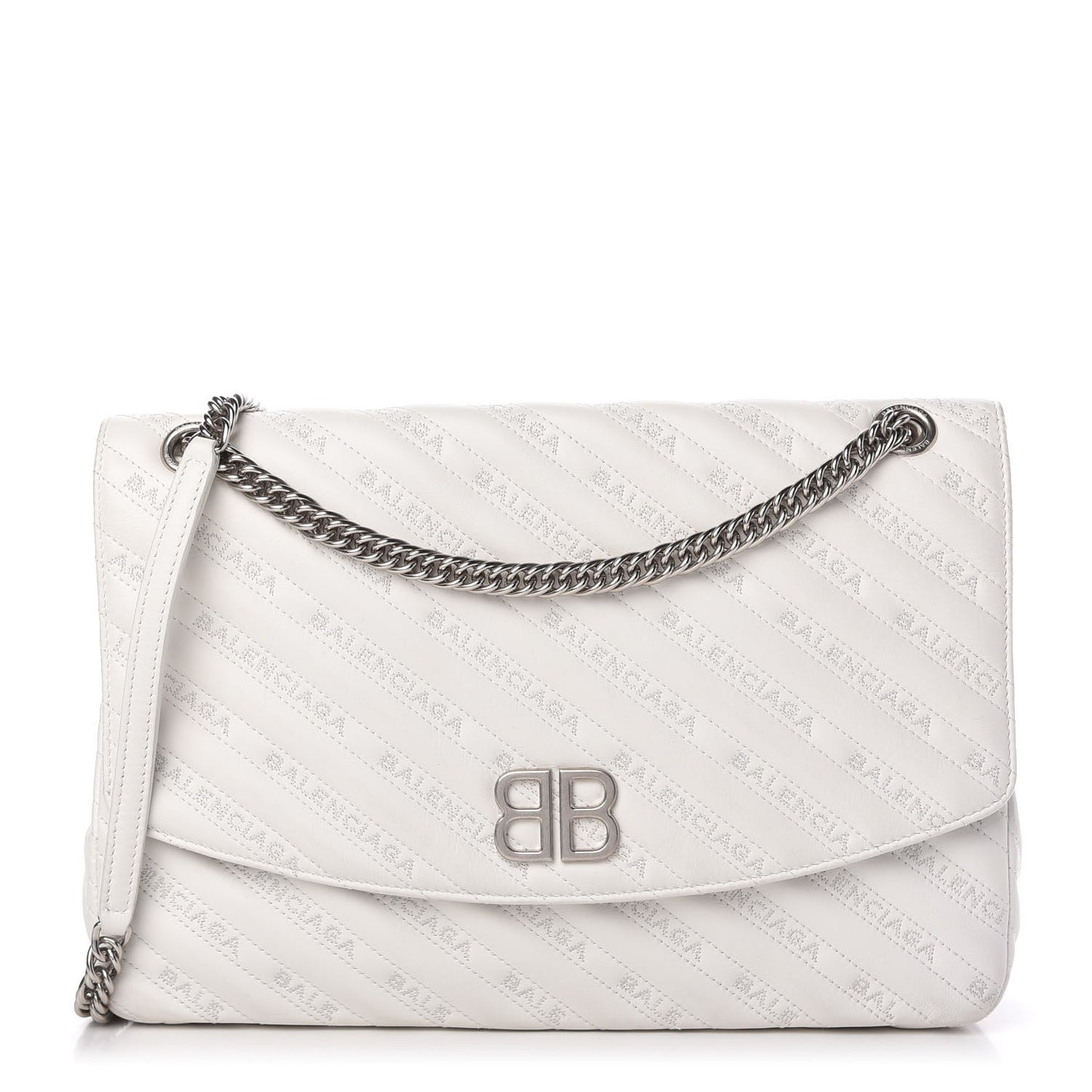 Calfskin Logo Matelasse Large BB Flap Chain Shoulder Bag White