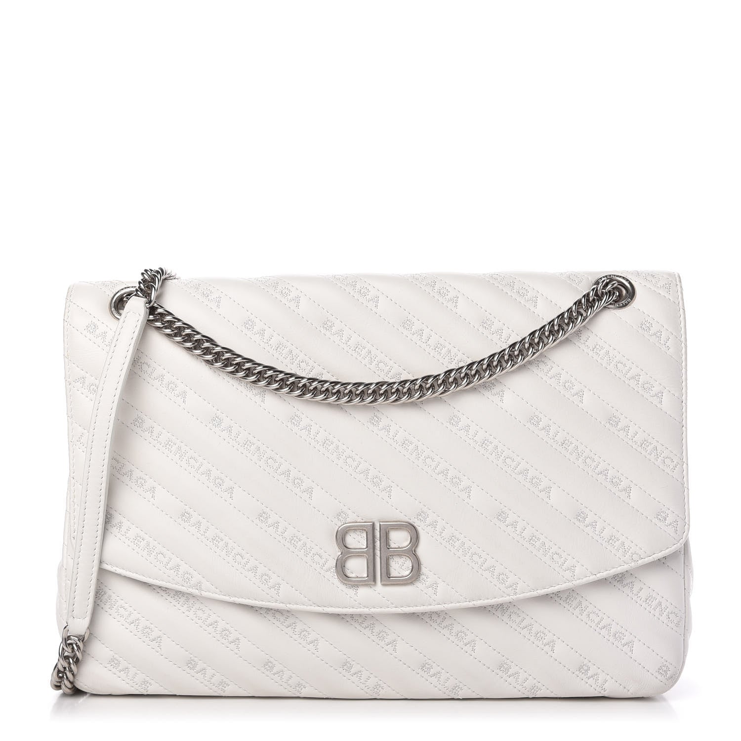 Balenciaga Calfskin Logo Matelasse Large BB Flap Chain Shoulder Bag White 1 of 12