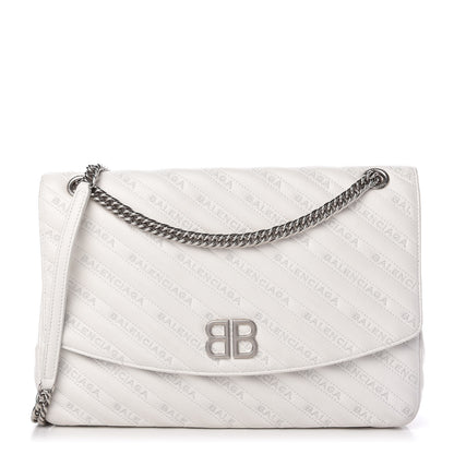 Balenciaga Calfskin Logo Matelasse Large BB Flap Chain Shoulder Bag White 1 of 12