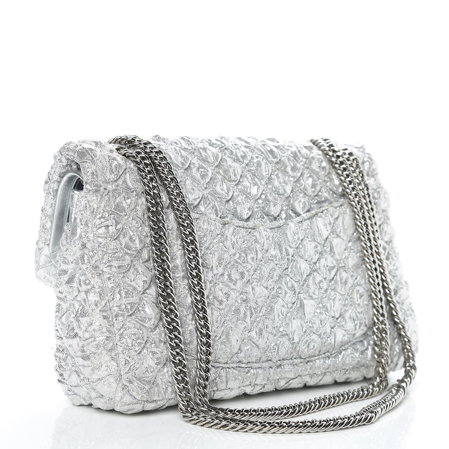 Metallic Lame Quilted Small Double Flap Silver