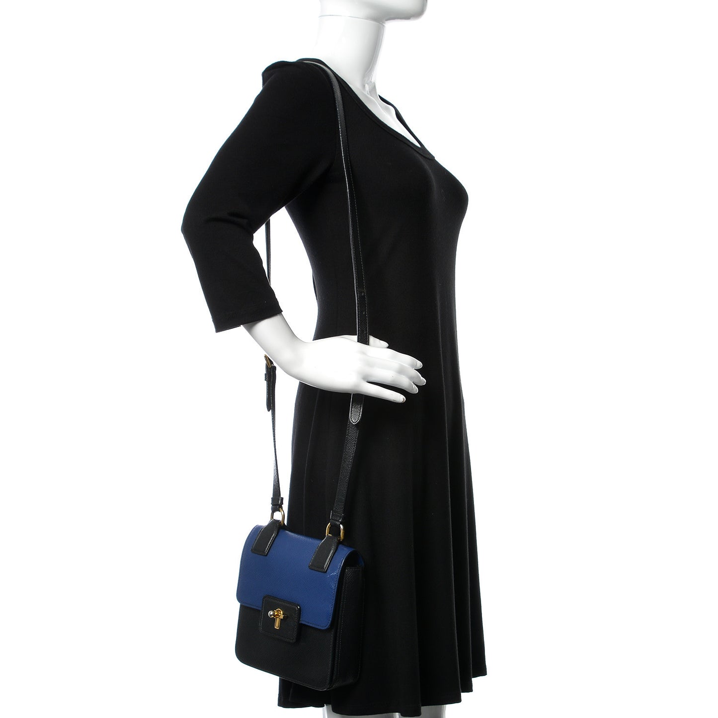 Saffiano Bi-Color Crossbody Bag Inchiostro Black
