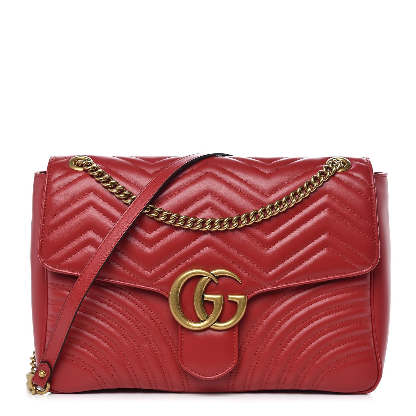 Calfskin Matelasse Large GG Marmont Shoulder Bag Hibiscus Red