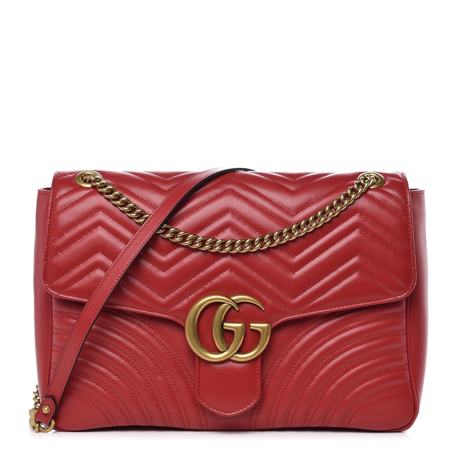 Gucci Calfskin Matelasse Large GG Marmont Shoulder Bag Hibiscus Red 1 of 9
