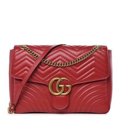 Gucci Calfskin Matelasse Large GG Marmont Shoulder Bag Hibiscus Red 1 of 9