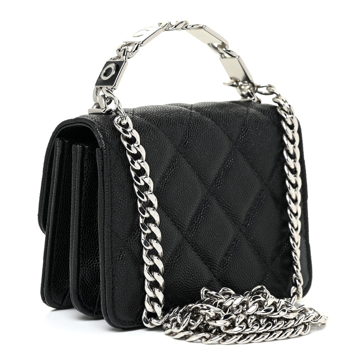Caviar Quilted Pick Me Up Clutch With Chain Black