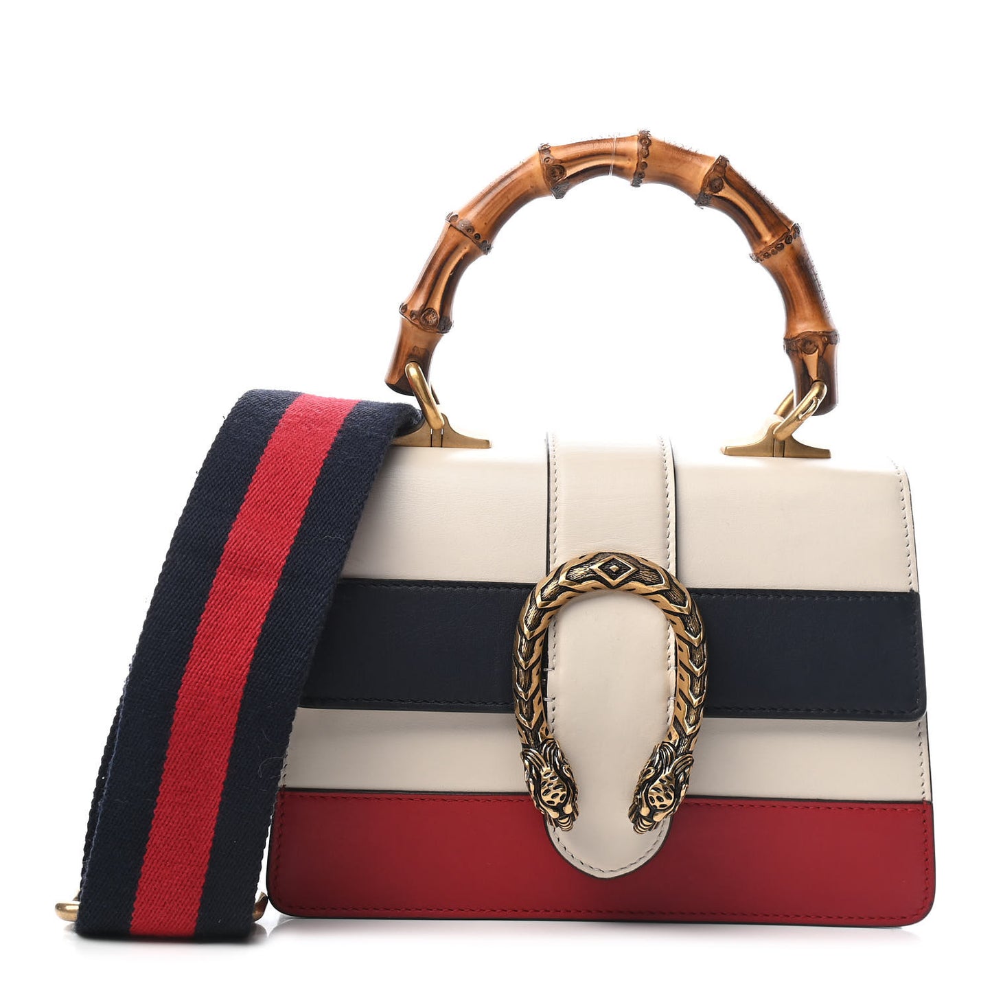 Calfskin Bamboo Web Mini Dionysus Top Handle Bag White Blue Hibiscus Red