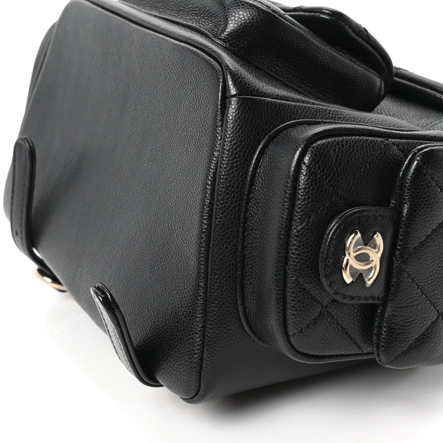 Shiny Caviar Quilted Small Pockets Drawstring Backpack Black