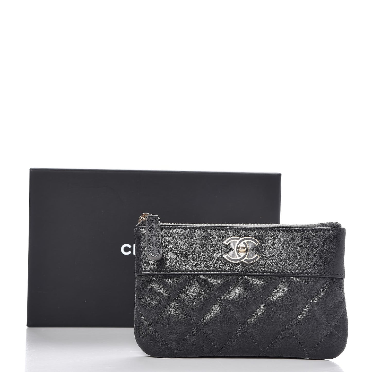 Sheepskin Quilted Small Vintage Mademoiselle Cosmetic Case Dark Grey