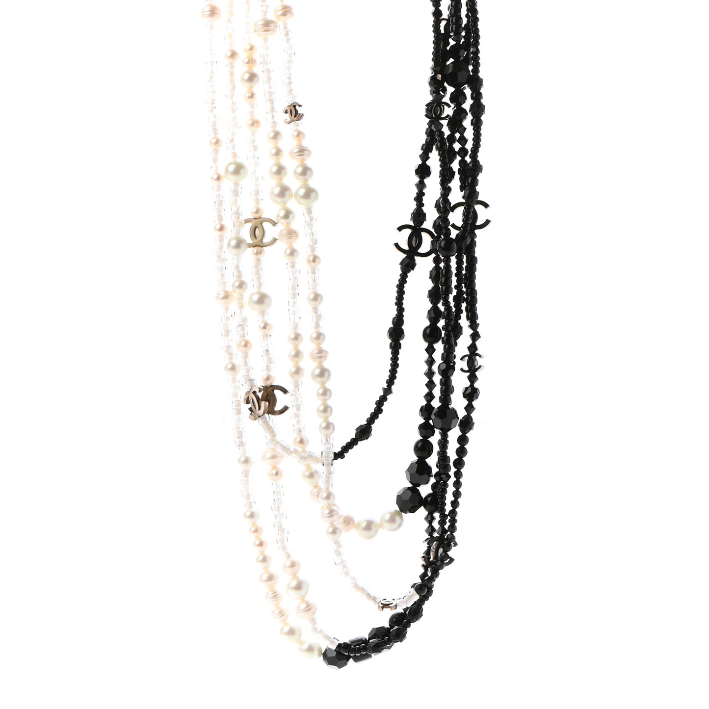 Pearl Bead Multi Strand CC Necklace Black White