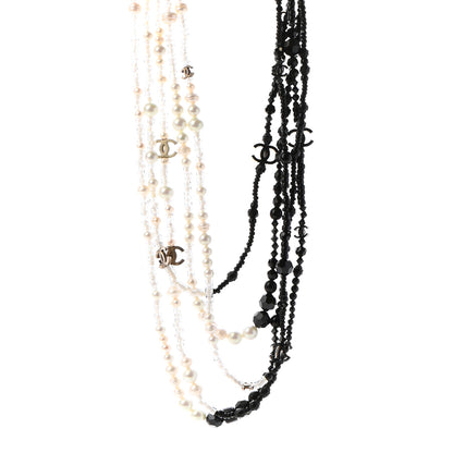 Chanel Pearl Bead Multi Strand CC Necklace Black White 1 of 5