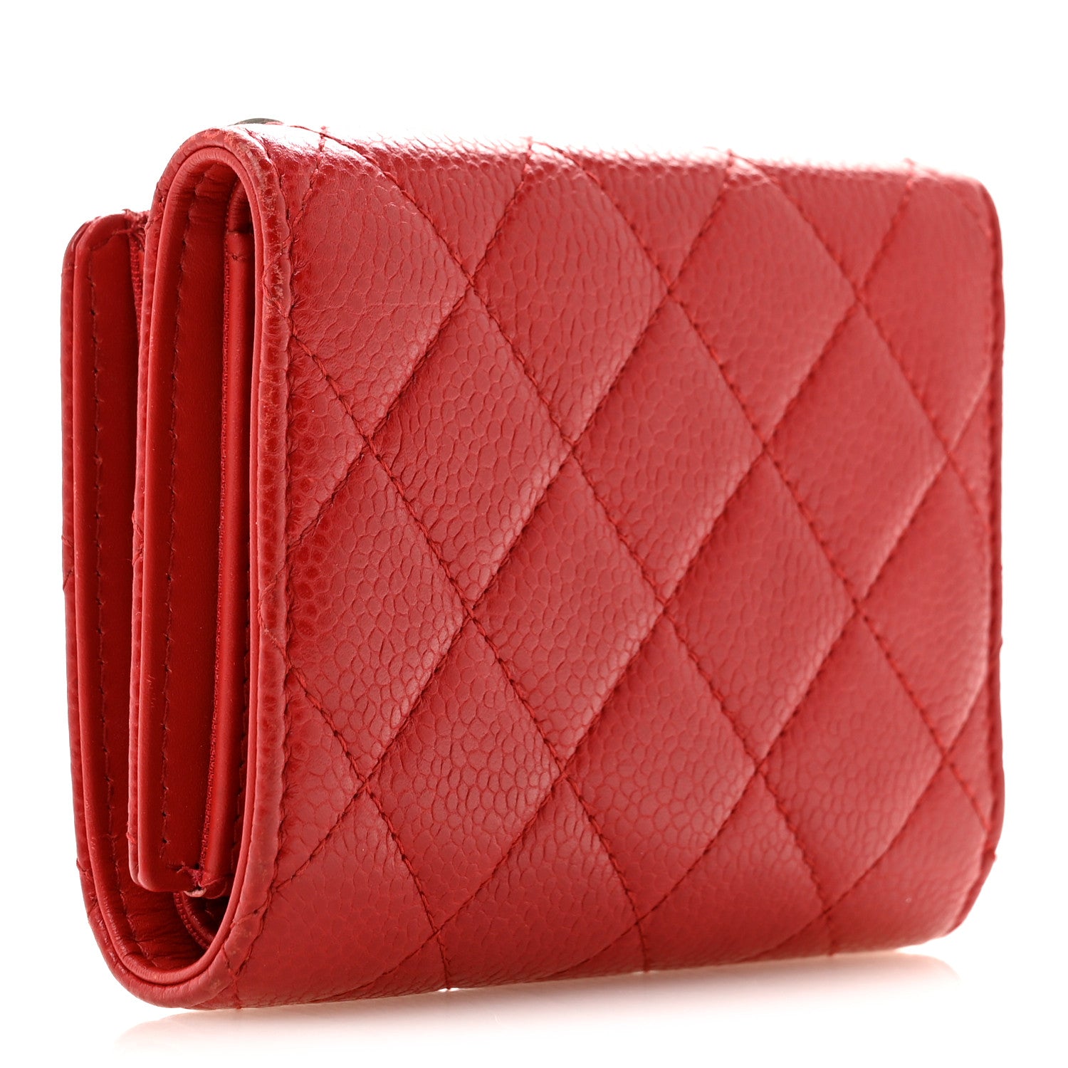 Chanel Caviar Quilted CC Zip Tri-Fold Wallet Red 3 of 11