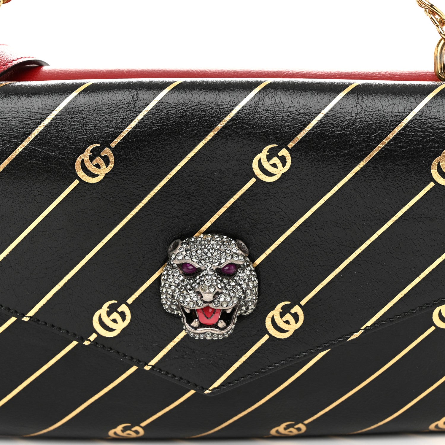 Gucci Calfskin Diagonal GG Medium Thiara Double Envelope Shoulder Bag Black Red 9 of 11