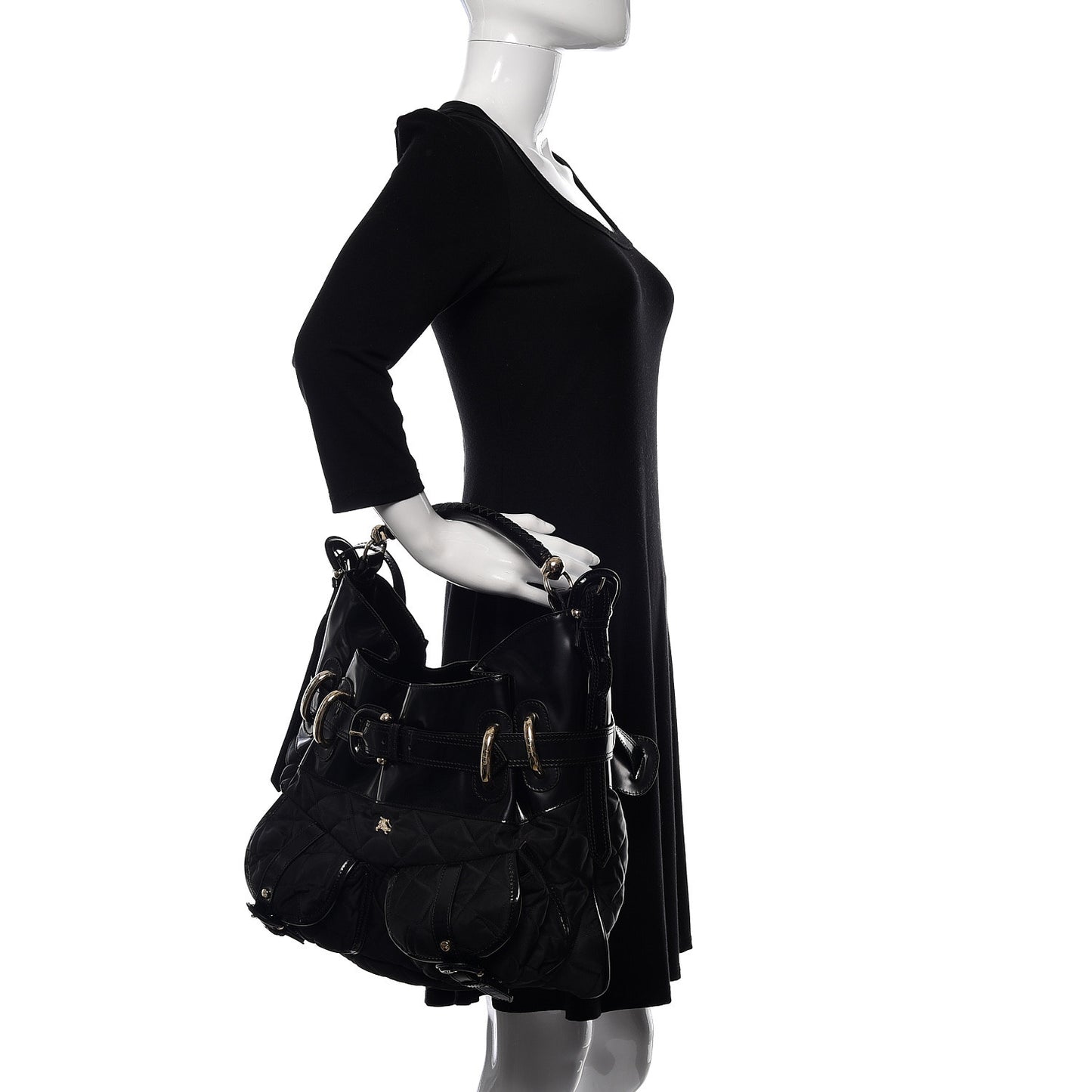 Calfskin Nylon Quilted Large Manor Tote Black