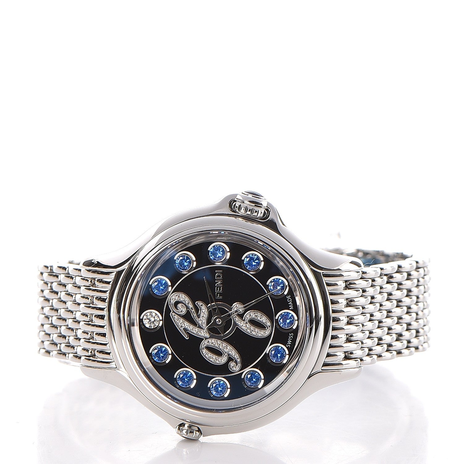 Fendi Stainless Steel Diamond Topaz 38mm Crazy Carats Rotating Gem Quartz Watch Black 5 of 11