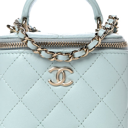 Chanel Lambskin Quilted Top Handle Mini Vanity Case With Chain Light Blue 8 of 10