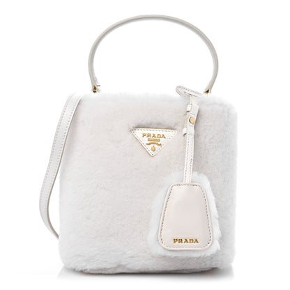 Prada Shearling Saffiano Mini Panier Bucket Bag White 1 of 7
