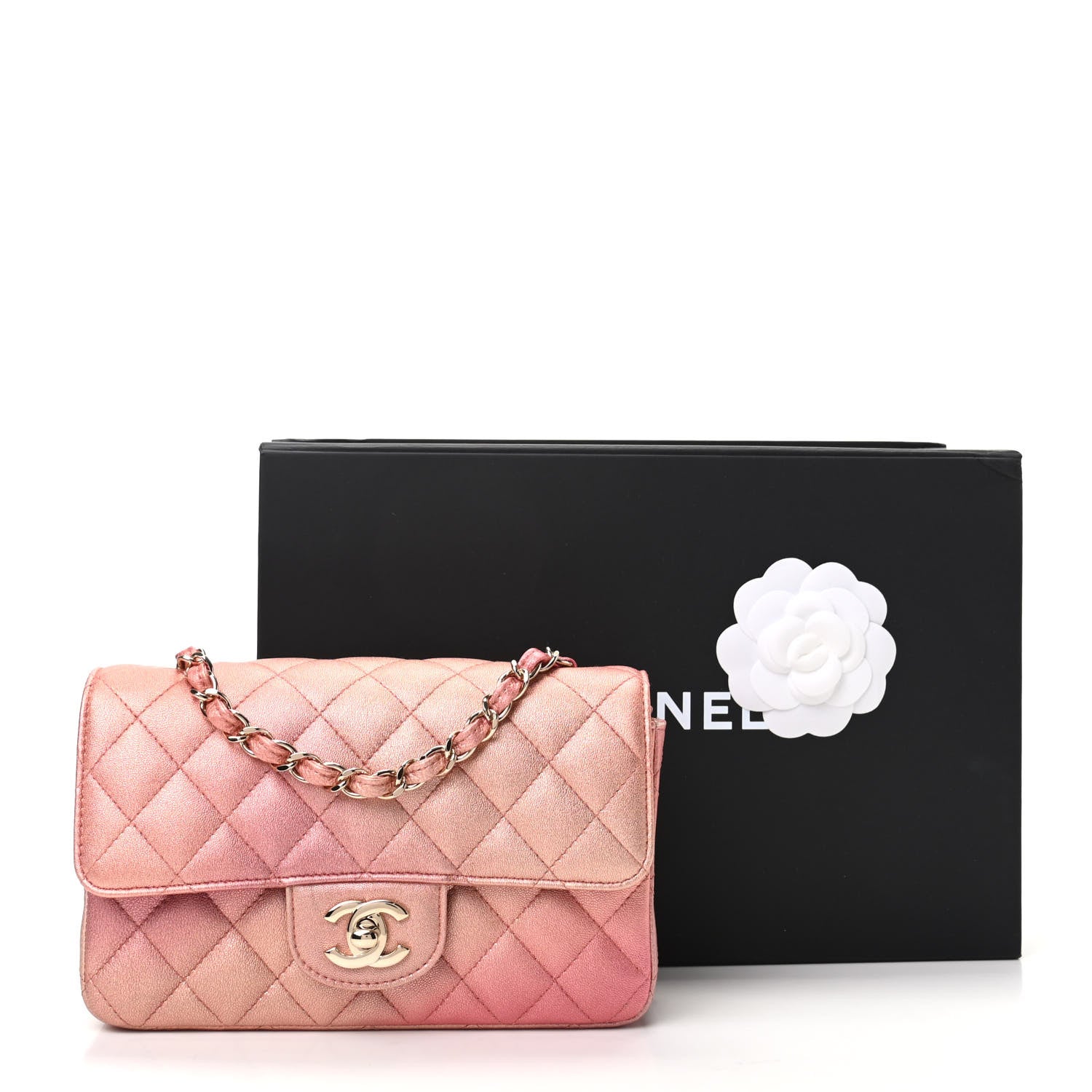 Chanel Metallic Lambskin Quilted Ombre Mini Rectangular Flap Pink 10 of 10