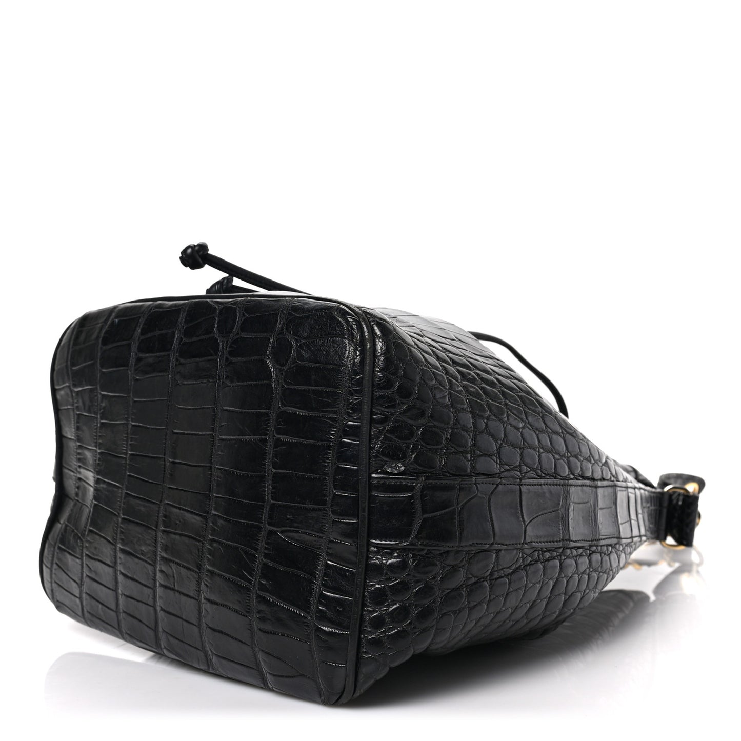 Alligator Drawstring Bucket Bag Black