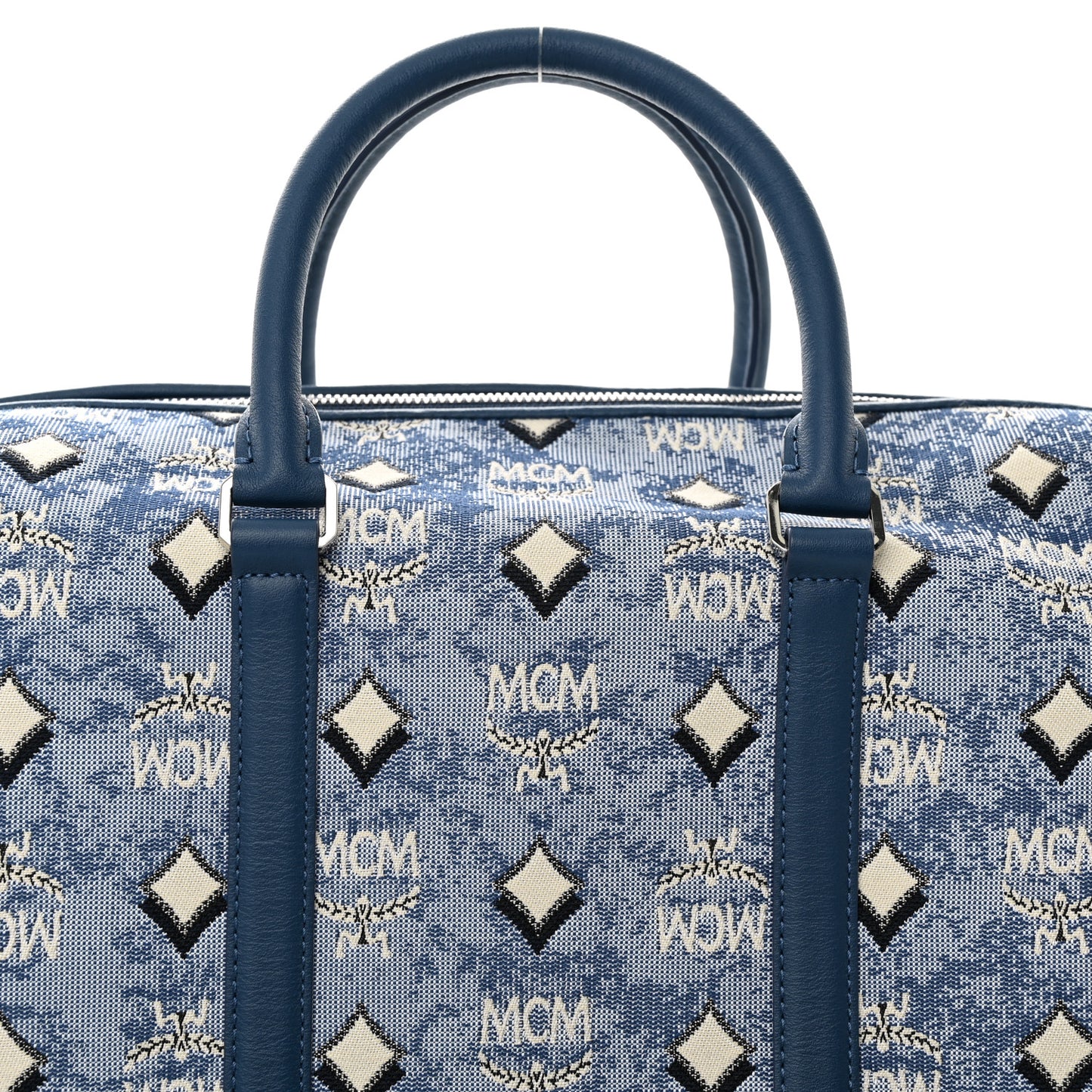 Vintage Jacquard Monogram Aren Traveler Weekender Duffle Bag Blue