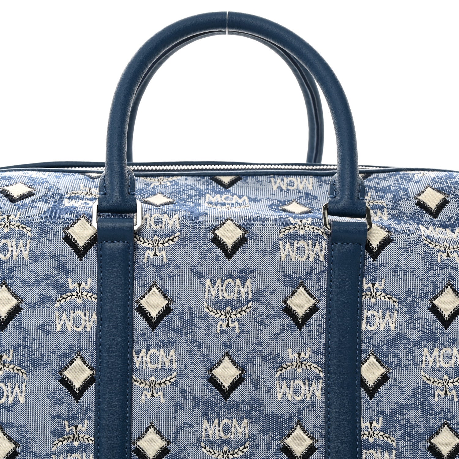 MCM Vintage Jacquard Monogram Aren Traveler Weekender Duffle Bag Blue 7 of 11