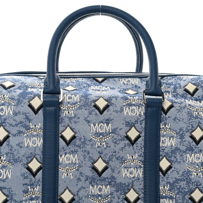 MCM Vintage Jacquard Monogram Aren Traveler Weekender Duffle Bag Blue 7 of 11