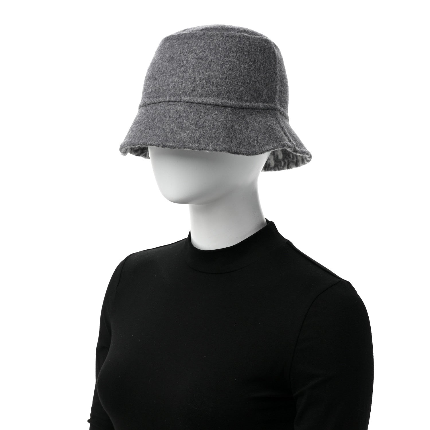 Christian Dior Wool Oblique Jacquard Bob Chic Bucket Hat 58 Grey 2 of 8