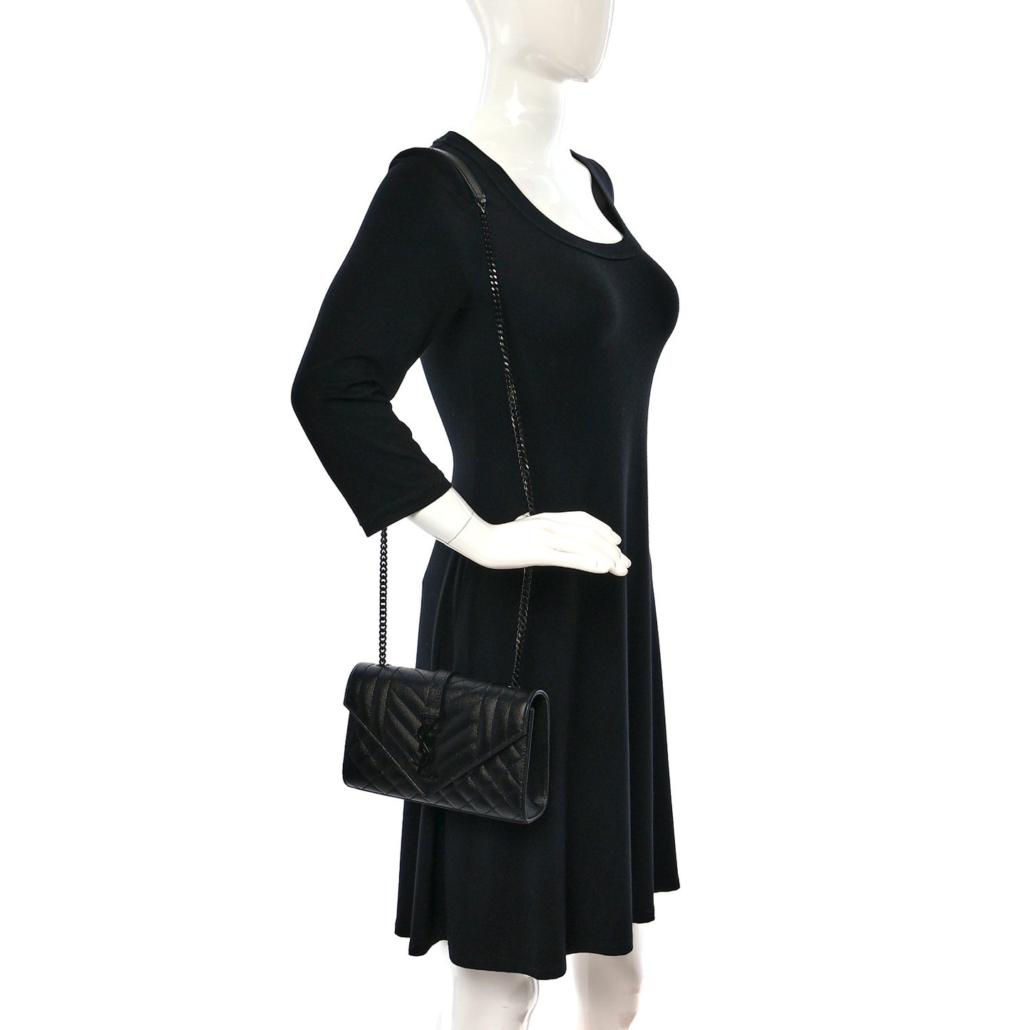 Grain De Poudre Textured Mixed Matelasse Triquilt Small Monogram Monochrome Satchel Black