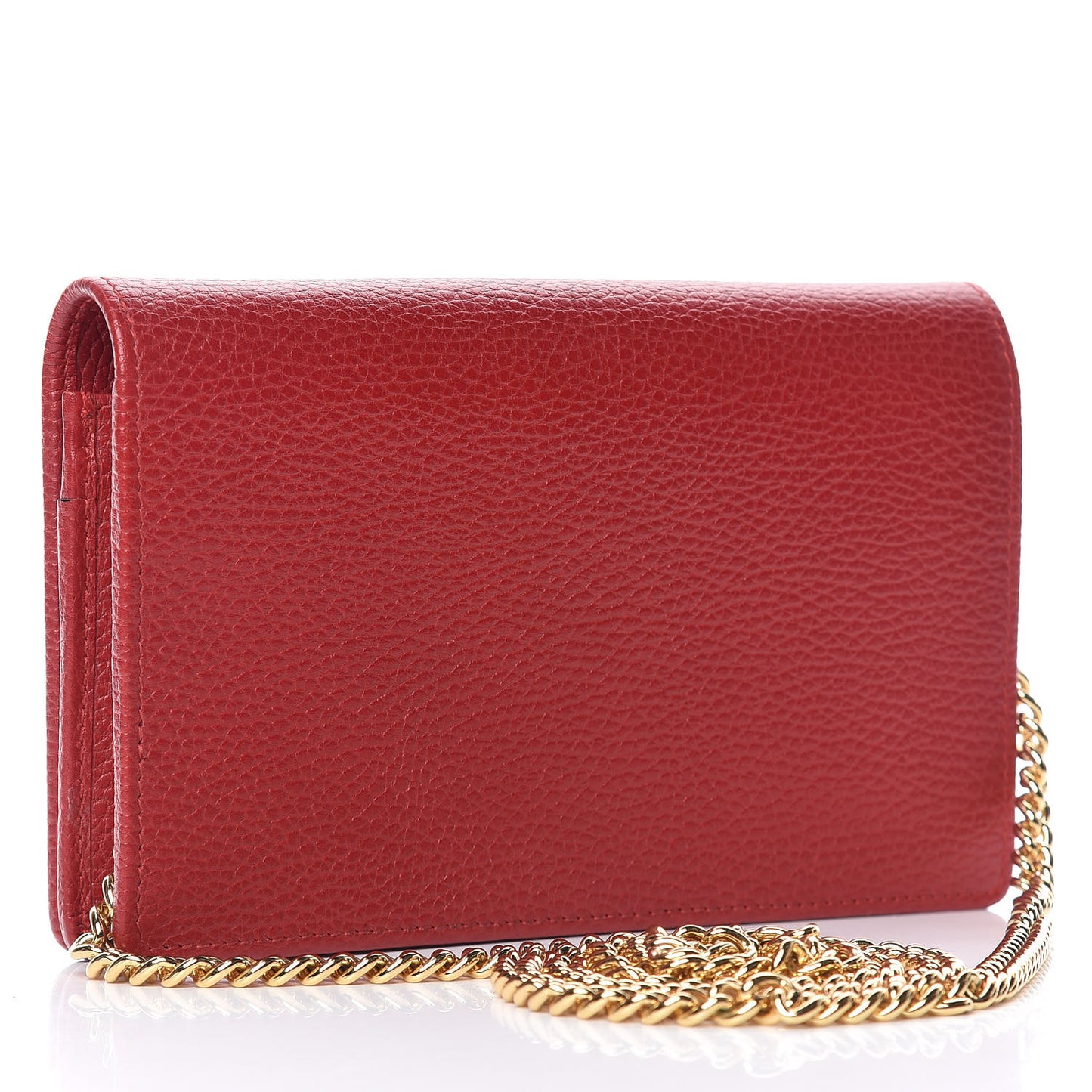 Dollar Calfskin Mini GG Marmont Chain Wallet Hibiscus Red