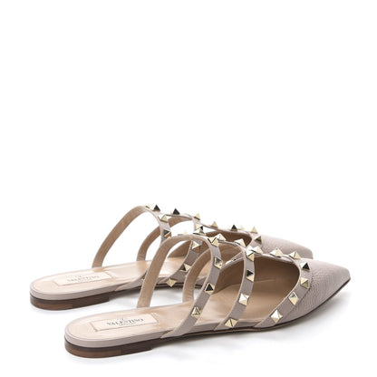 Valentino Garavani Pebbled Calfskin Rockstud Flat Cage Mules 38 Poudre 4 of 11