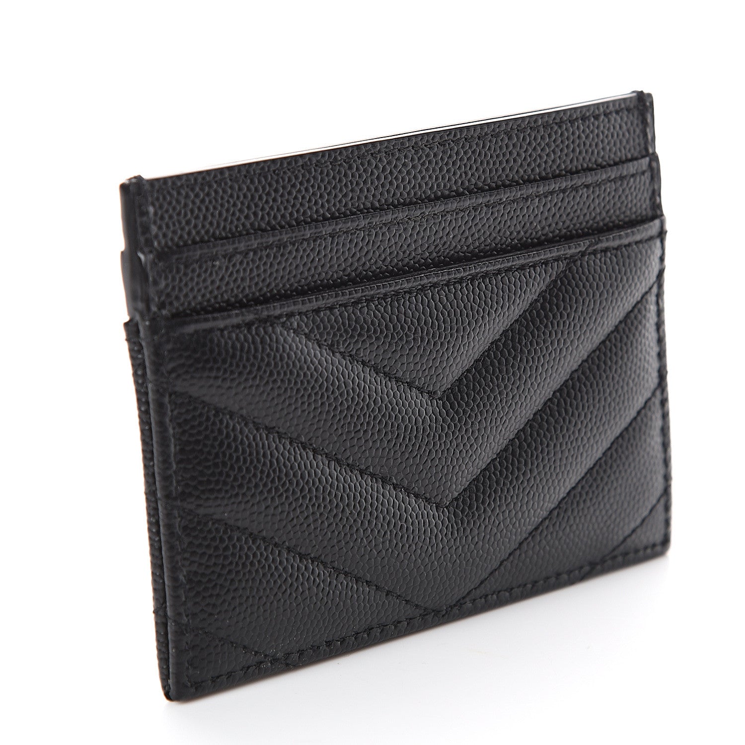 Saint Laurent Grain De Poudre Matelasse Chevron Monogram Credit Card Case Black 2 of 5