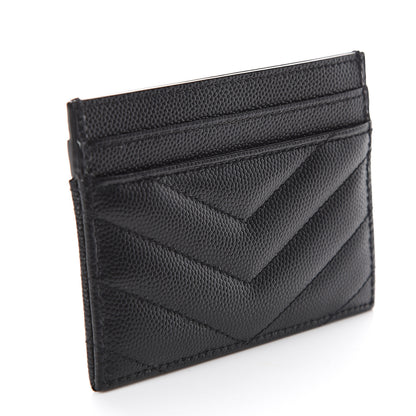 Saint Laurent Grain De Poudre Matelasse Chevron Monogram Credit Card Case Black 2 of 5