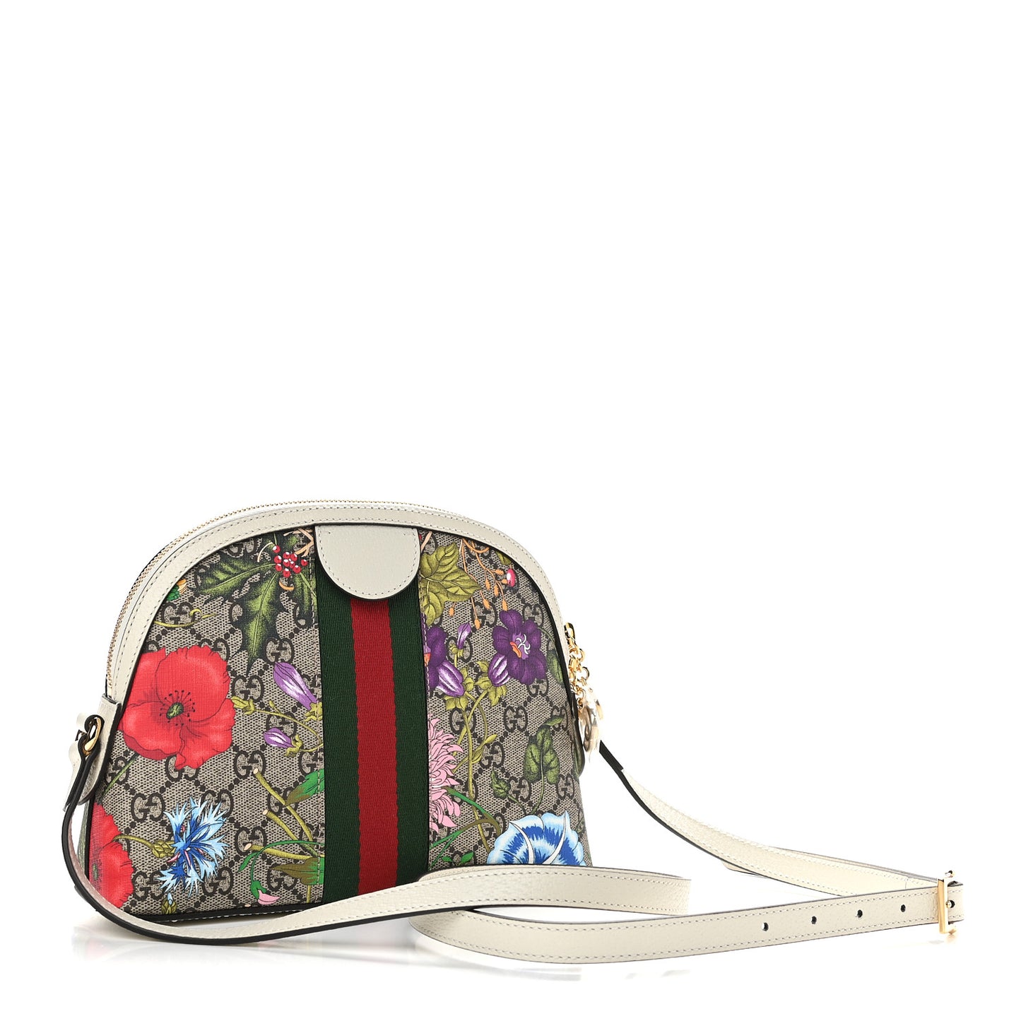 GG Supreme Monogram Flora Web GG Small Ophidia Dome Shoulder Bag White