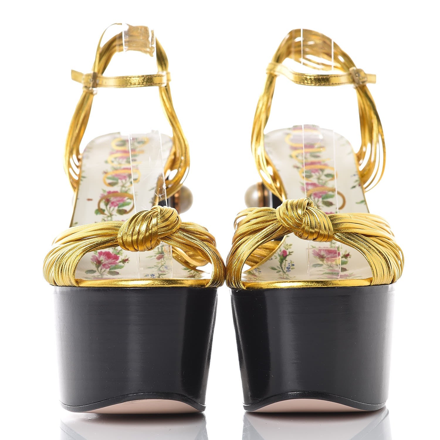 Gucci Malaga Kid Pearl Knot Platform Sandals 36 Black Gold 2 of 10