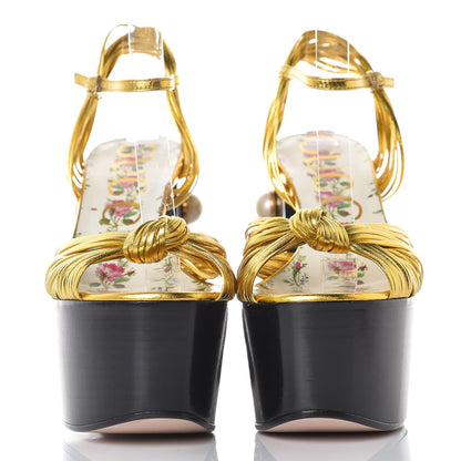 Gucci Malaga Kid Pearl Knot Platform Sandals 36 Black Gold 2 of 10
