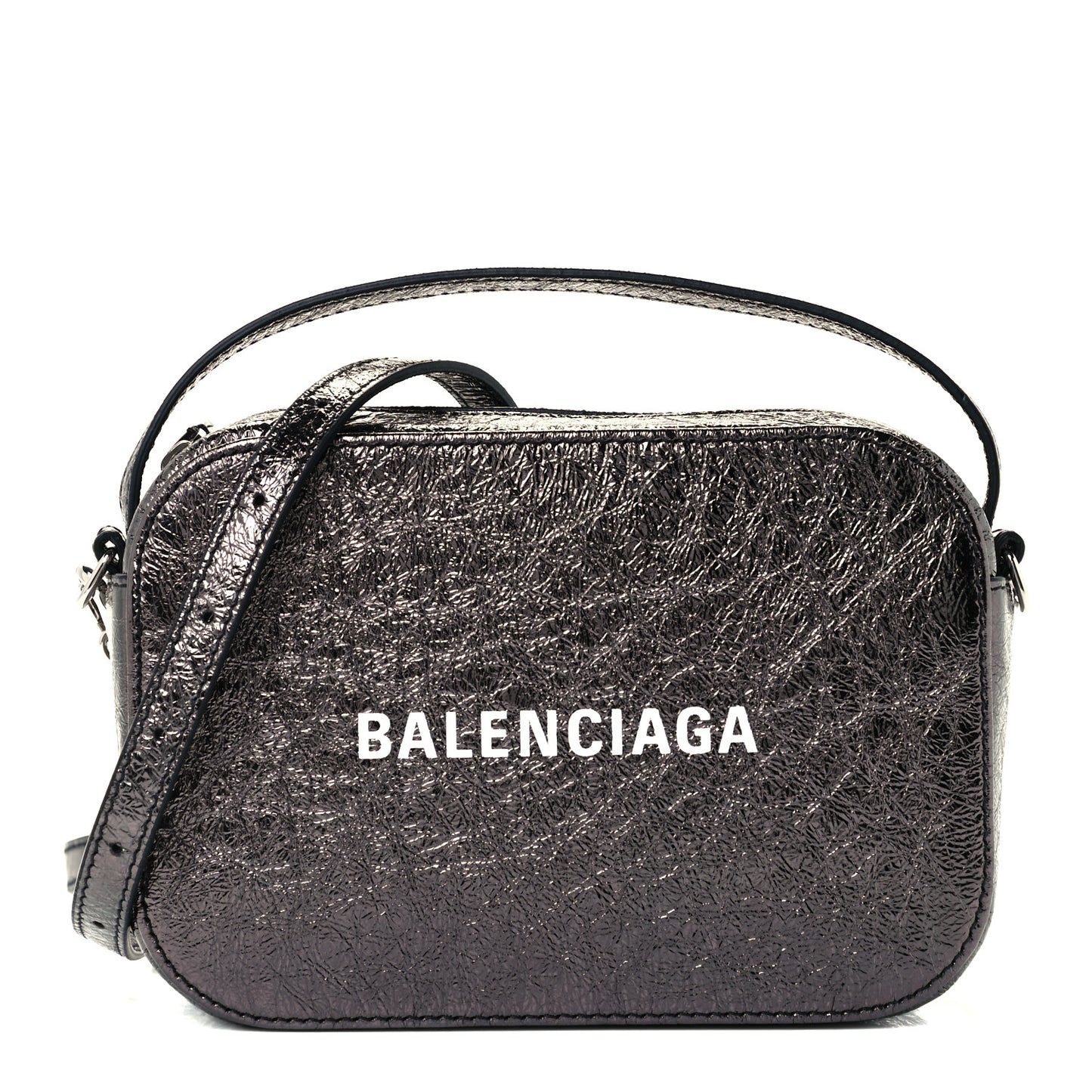 Metallic Textured Calfskin XS Everyday Camera Bag with Handle Black