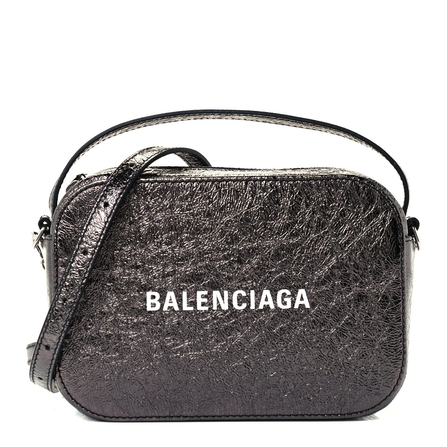 Balenciaga Metallic Textured Calfskin XS Everyday Camera Bag with Handle Black 1 of 10