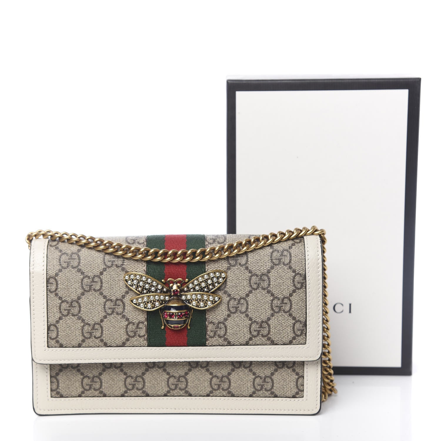 Gucci GG Supreme Monogram Web Queen Margaret Chain Wallet White 11 of 11