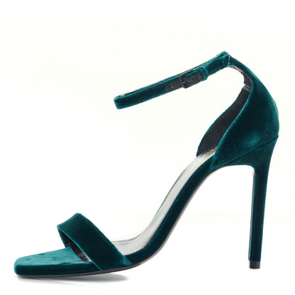 Saint Laurent Velvet Amber 105 Ankle Strap Sandals 39 Malachite 1 of 8