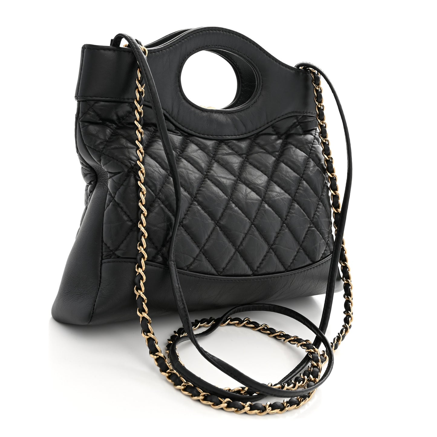Aged Calfskin Quilted Mini 31 Shopping Bag Black