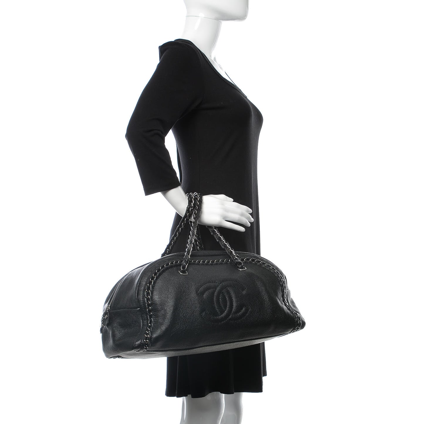 Metallic Goatskin Large Luxe Ligne Bowler Black