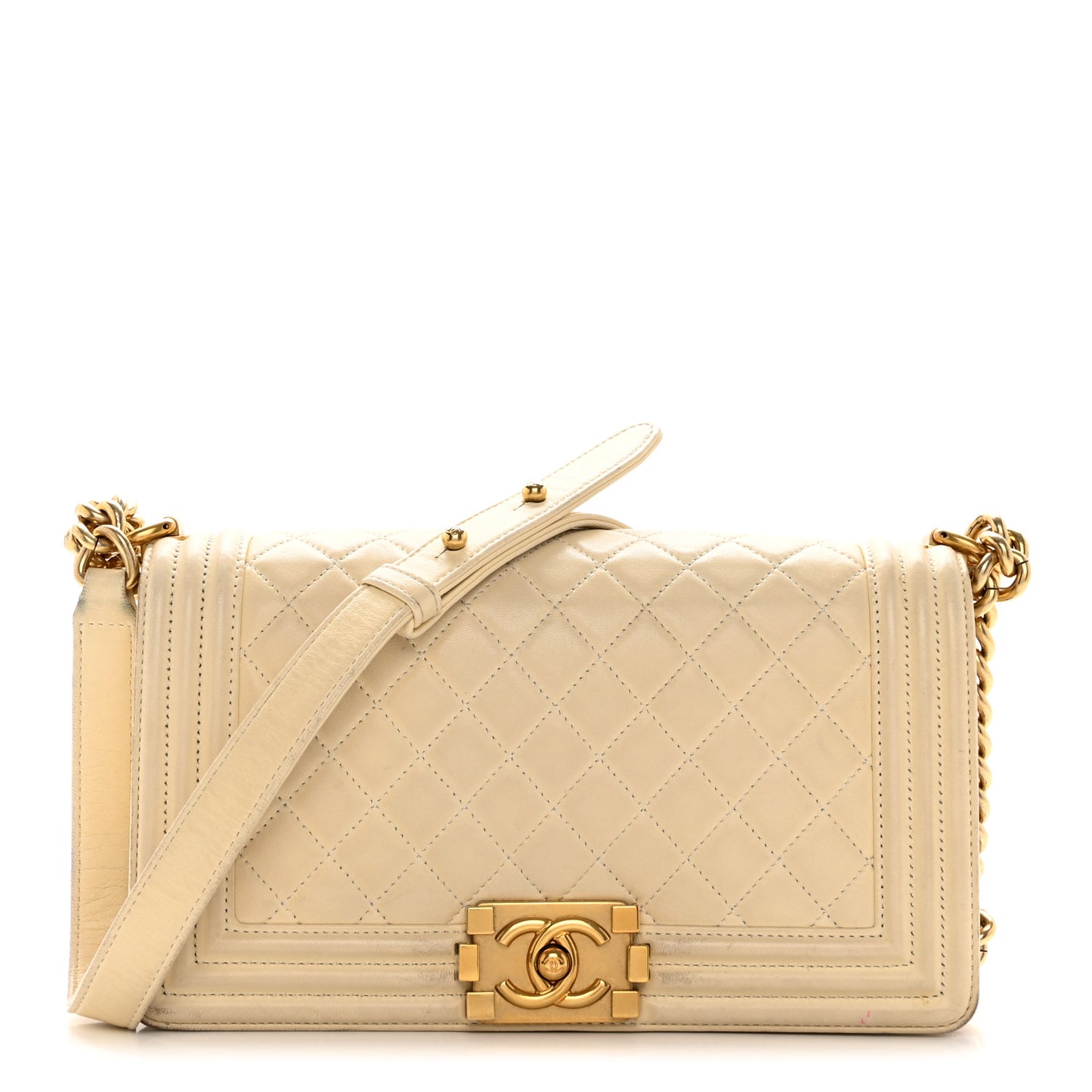 Lambskin Quilted Medium Boy Flap Light Beige