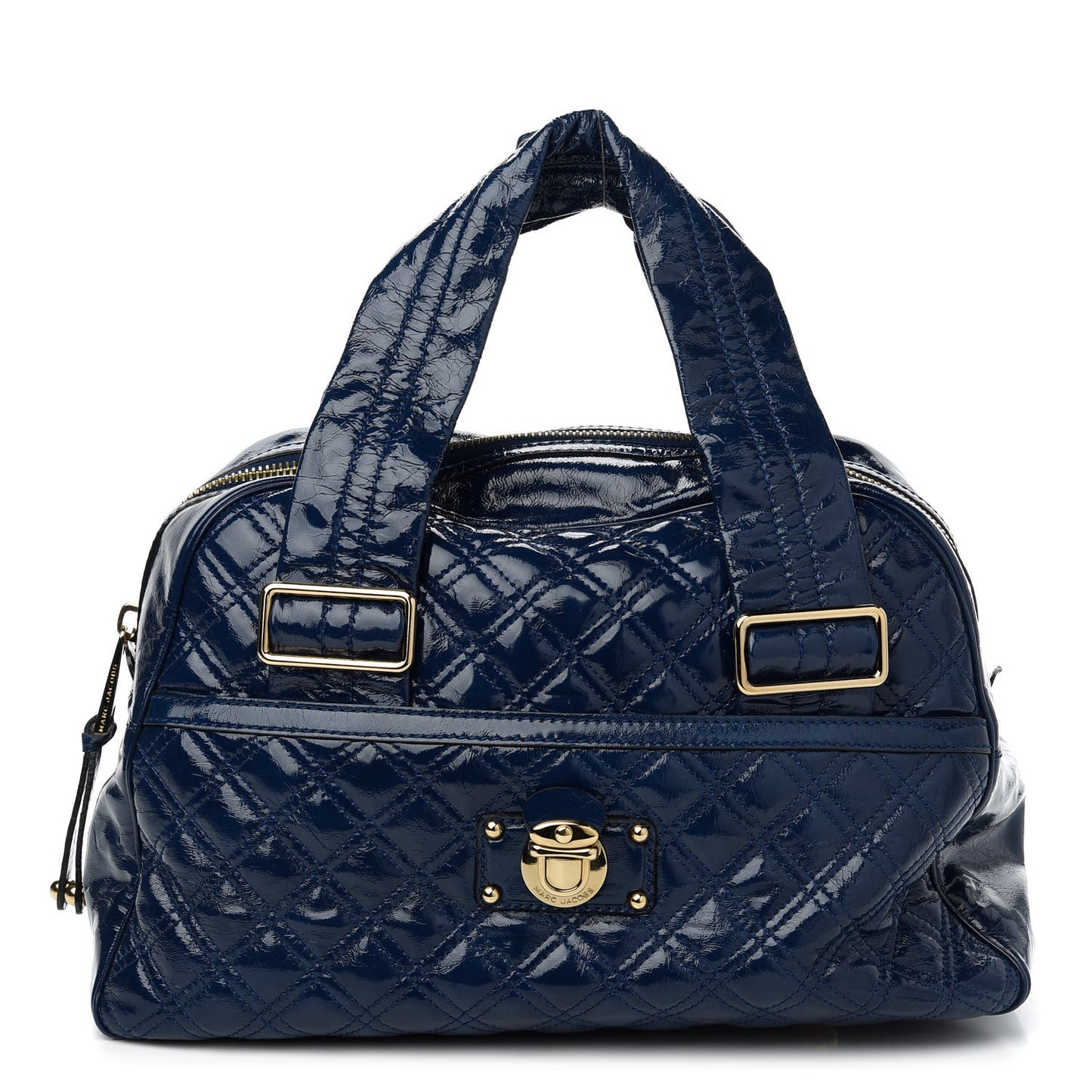 Patent Goatskin Quilted Large Ursula Bowler Midnight