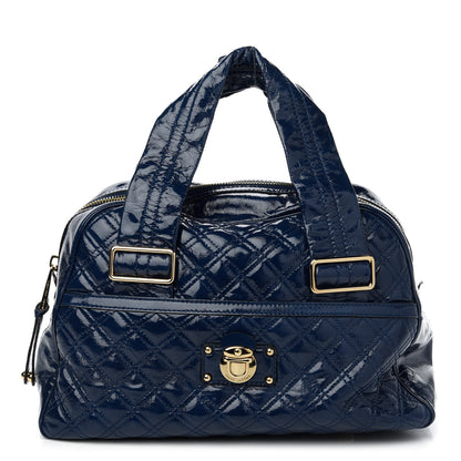 Marc Jacobs Patent Goatskin Quilted Large Ursula Bowler Midnight 1 of 10